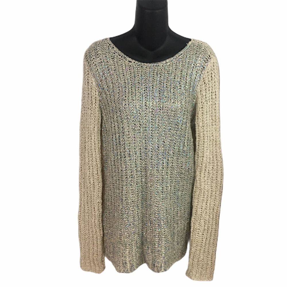 INC International Concepts  Crochet Rainbow Foil Tunic Sweater Large Crew Neck